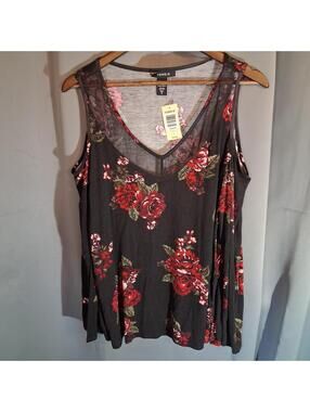 Torrid Floral Print Mesh Detail Sleeveless Top
